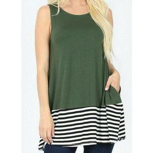 Zenana Tank Sleeveless Top Striped Solid Contrast